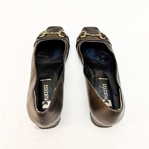 Pascucci Brown Square Toe Leather Flat Loafer Horsebit Hardware Size 39 Italy - Picture 2 of 5
